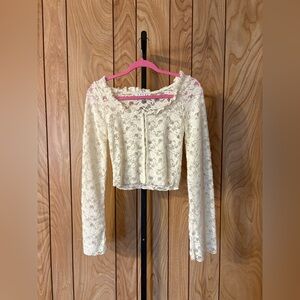 Sheer Lace Long-Sleeve Crop Top